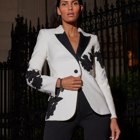 nwt WHITE HOUSE BLACK MARKET tuxedo editor applique blazer 2 0 pet 4 6 8 12 - Picture 3 of 3